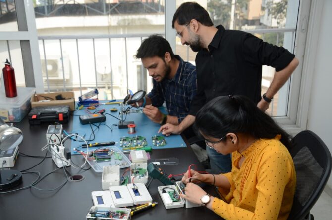 Hardware Team working on sensors